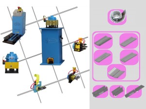 Pneumatic machine / unit for perform holes for security latches on shutters profiles It can work workings on different lenght and typologies of profiles. Working pressure: 6/8 bar Actioning with valve or pedal Small size Possibility of basement